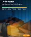 Compact Ceramic Space Heater With 1500W And 900W Modes, quiet operation in bedroom setting, focus on low noise design