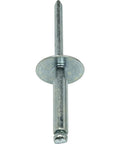 Heavy Duty Workhorse Large Flange Pop Rivets 1/4 X 3/4 Inch Zinc Coated Steel Twenty Five Pack showing steel body and large flange design.