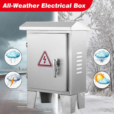 Floor Standing Electrical Box Enclosure For Outdoor All Weather Safety Junction Box, Waterproof Dustproof Cable Power Case With Hinges And Sealing Strip, 304 Stainless Steel, 32 x 24 x 12 Inches, Wall Or Floor Mount, front view