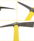 Weeding Mattock Hoe 15 Inch Forged Garden Pick Axe With Fiberglass Handle showing forged steel head and yellow handle