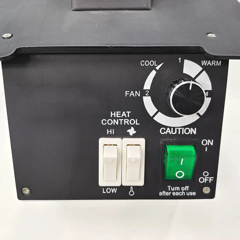 Control panel of the Slick Eyeglasses Frame Heater With 1500W Ceramic Core and Adjustable Thermostat for quick lens adjustment.