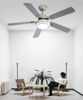 Bear 52 Inch Brushed Nickel Ceiling Fan With Lights And Remote Control in modern living room setup