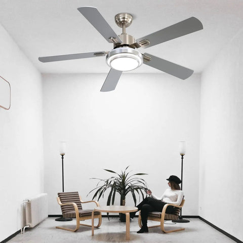 Bear 52 Inch Brushed Nickel Ceiling Fan With Lights And Remote Control in modern living room setup