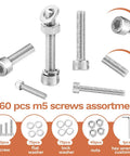 All Purpose M5 304 Stainless Steel Screws Kit With 260 Pieces For 3D Printers And Furniture showing screws, washers, nuts