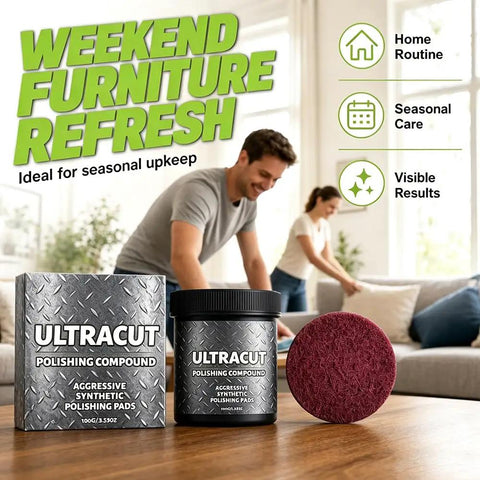 No Sweat All In One Surface Restoration Polish With Buffing Pad For Erasing Scratches And Restoring Slick Shine On Wood Leather Marble Granite Stainless Steel Sinks Ovens Counters Heavy Duty Formula Cuts Through Grime Fast