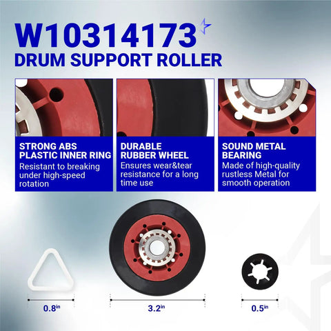 High Grade Dryer Repair Kit Featuring Smooth Idler Pulley Replacement And Tough Four Rib Drum Belt For 27 And 29 Inch Machines, drum support roller with ABS plastic and rubber.