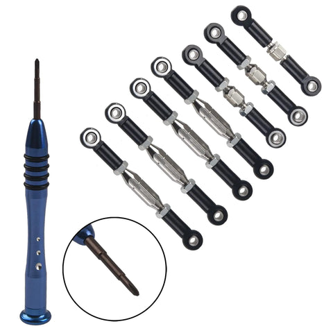 Aluminum Turnbuckle Pull Rod And Steering Linkage Set For One Fourteenth Scale RC Car Buggy With Screwdriver, CNC Machined Servo Link Rod Ends And Arm Tie Rods, Compatible With WLtoys 144001 Black, 7-piece kit