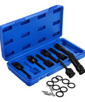 Premium 8pc Hex Impact Socket Set With Bit Adapter For Wheel Lock Lug And Axle Nuts, blue case with 34mm deep sockets