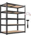 Heavy Duty 5-Tier Garage Shelving Unit In Black 72 Inch Tall 35.54 W By 16 D Metal Storage Rack With 2000 Lbs Total Capacity For Heavy Duty Garage Organization And Easy Bulk Storage, front view