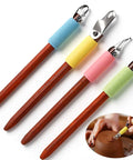 4 Piece Pottery Carving Tool Set With 5.9 Inch Wooden Handles Pro Grade Scrapers For Clay Sculpting shown with colored grips