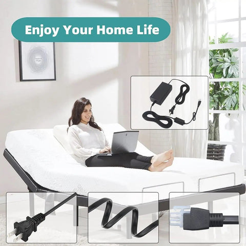 29V Power Adapter for Adjustable Bed Frames and Desks, 2A DC Charger Cable Included, shown with adjustable bed
