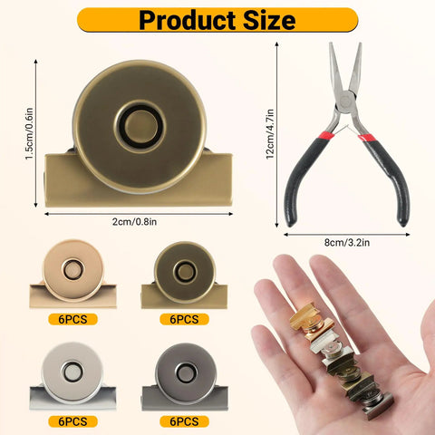 24 Pairs 14mm Magnetic Snaps For Purses And Totes No Sew Closures With Install Tool Metal Seamless Magnet Buttons in Four Color Finishes