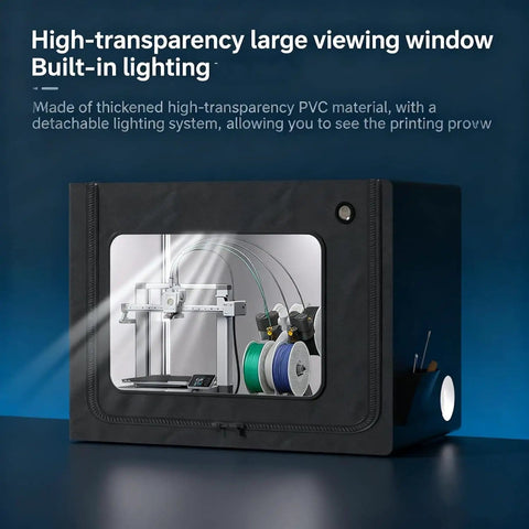 Heavy Duty 3D Printer Enclosure With LED Light And Thermometer Hygrometer, showing high-transparency window.