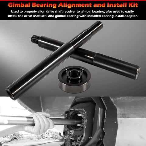 Gimbal bearing alignment kit with steel alignment rods and bearing adapter, front view