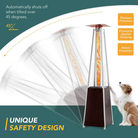 Outdoor Pyramid Patio Heater With 48000 BTU Propane Heat Backyard Ready Bronze 87 Inch Tower Quartz Glass Tube Wheels And Weather Cover