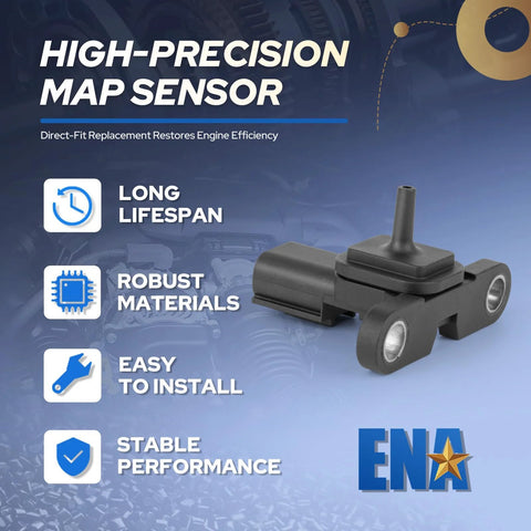 MAP sensor by ENA; automotive black plastic unit with vertical intake port and two mounting holes