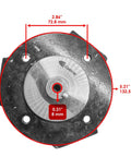 Universal Mower Deck Center Spindle dimensions showing 2.86 and 5.21 inches, part of the 3-Pack for Commercial Mowers.