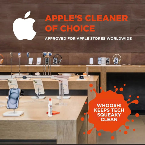 Refillable Screen Cleaner Kit With Microfiber Cloth For MacBook, iPhone, iPad And Eyeglasses displayed in technology store