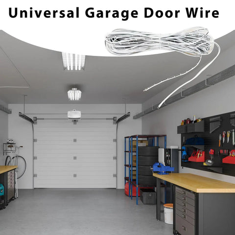 Universal 100 Ft 22 AWG 2-Conductor Garage Door Opener Wire displayed in garage setting