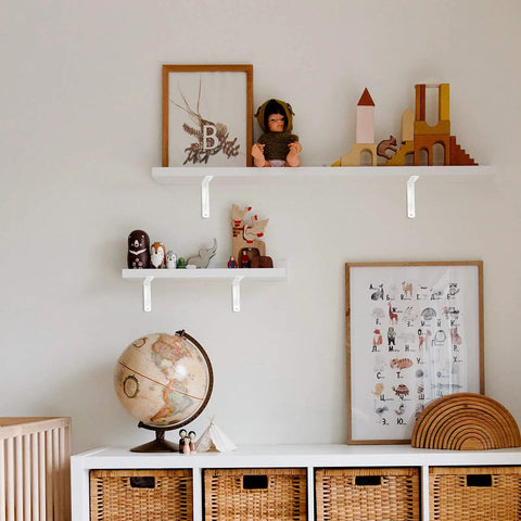 Room with shelves supported by Ten Pack Heavy Duty Shelf Triangle Brackets 12 Inch Long By 8 Inch High Right Angle L Braces.