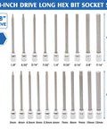 Extra Deep Hex Bit Socket Set For Three Eighth Inch Drive With 1/8 To 3/8 Inch And 3 To 10 Millimeter Allen Sockets SAE And Metric Long Reach