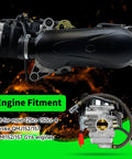 GY6 150cc Carburetor Kit Drop In Replacement For 4 Stroke Engines with attached air filter and intake, for scooters and ATVs.