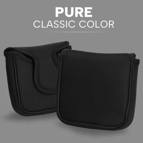 All Black Mallet Putter Head Cover With Magnetic Closure For A Snug Fit Square Style Nylon Version, front and angled view.