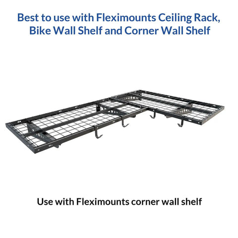 4 Pack Add On Storage Rail Hook Accessory For Ceiling Rack And Wall Shelving Systems showing hooks on wire grid deck