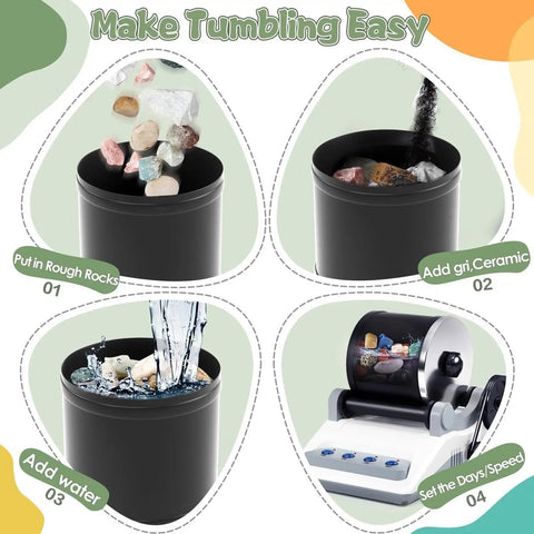 Rock Tumbler Kit With 7 Day Digital Timer Detachable Mini Electric Stone Polisher DIY Gemstone Grinder stages of use
