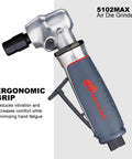 5102MAX Air Die Grinder With Right Angle Head, Ergonomic Grip, visible from side showing handle details, in grey