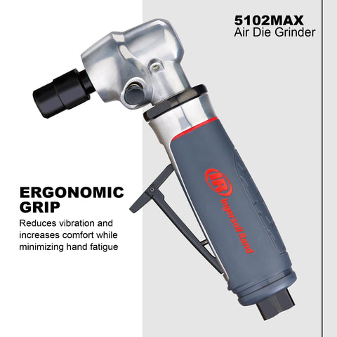 5102MAX Air Die Grinder With Right Angle Head, Ergonomic Grip, visible from side showing handle details, in grey
