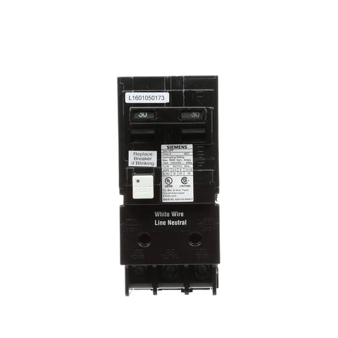 Front view of QF230AP 30 Amp 2 Pole 120 240V GFCI Circuit Breaker with Self Test and Lockout, ideal for home and DIY use.