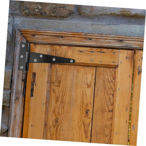 Eight Piece 5 Inch Black Galvanized T Shaped Door Hinges For Wood Cabinets And Small Interior Doors on wooden gate
