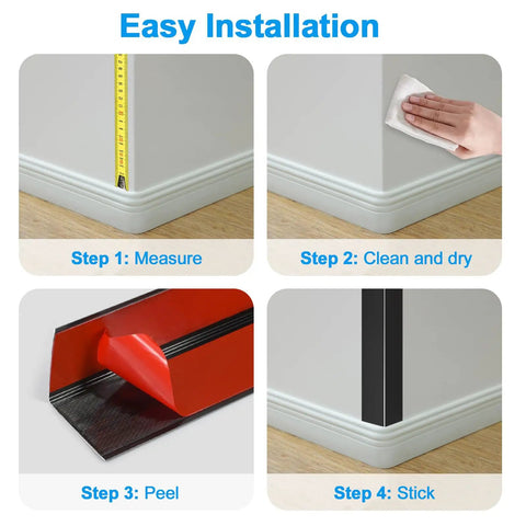 Easy installation steps for No Sweat 4 Pack Black Aluminum Corner Guards With Super Easy Peel And Stick Install.