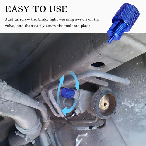 Heavy Duty Adjustable Proportioning Valve Bleeder Tool Rock Solid Aluminum Brake Bleeder Kit being screwed into a valve.