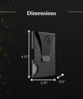 Ultra Slim RFID Blocking Wallet For Men With Money Clip Carbon Fiber Build showing dimensions 4.13 x 3.35 x 0.6 inches