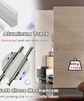 Image of Concealed Barn Door Hardware Kit With Trackless Sliding System And Hidden Tracks Soft Close Mechanism Whisper Quiet Nylon Rollers Floating Door Mounts For 70 Inch Doors Easy Install And Smooth Operation showing aluminum track and soft close mechanism.