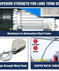 Bigorenda 1320Lb Electric Hoist With Wireless Remote And Wired Control, close-up of steel frame and metal hook.