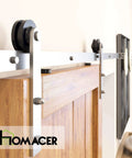 Brushed Nickel Non Bypass Sliding Barn Door Hardware Kit For Double Doors, 7.5 Foot Flat Track, Straight Design Rollers