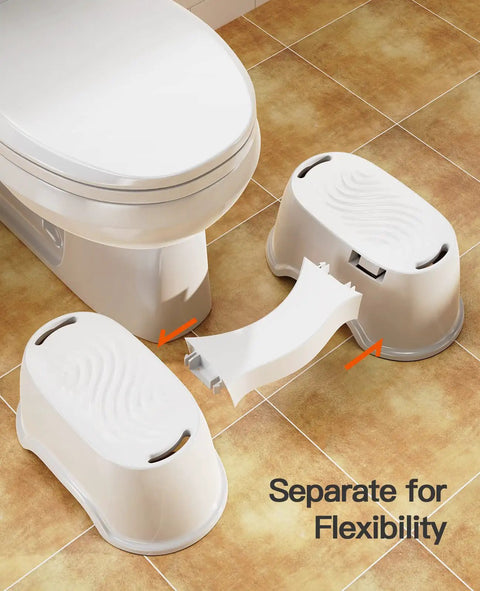 7 Inch Toilet Stool For Easier Posture And Faster Poops, detachable potty step stool showing separate parts for flexibility