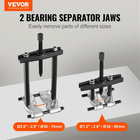 Two bearing separator jaws from 14 Piece Bearing Puller Kit With 5 Ton Capacity, Dual Jaw Sizes For 2 Inch And 3 Inch Jaws.