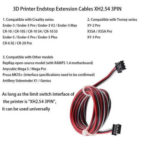 4 Pack 3D Printer Endstop Extension Cables XH2.54 3PIN Connector Cable Two Meters, coiled with connectors visible, for Ender 3 CR10 Anycubic Tronxy.