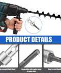 Auger Drill Adapter For Half Inch SDS Plus Corded And Cordless Drills High Hardness Steel Impact Garden Earth Drill Adapter displayed