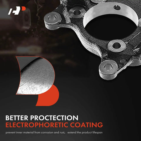 Close-up of Front Passenger Side Steering Knuckle For Lexus Toyota RAV4 Scion TC with electrophoretic coating for durability.