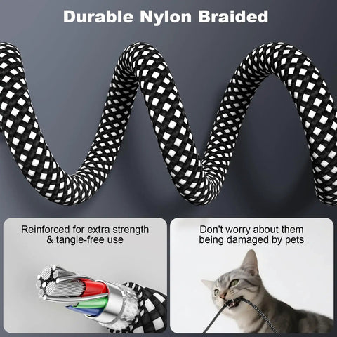 Retractable Braided USB A To USB C Car Charger Cables 2 Pack 3 Ft Ultra Fast Charge Grey Tangle Free Durable Nylon Braided