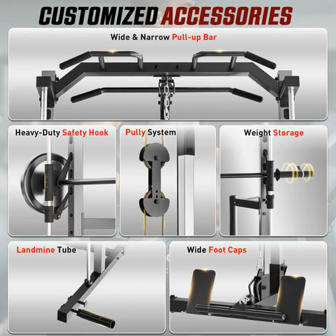 All In One Adjustable Smith Machine With Lat Pulldown System Multi Function Power Cage For Home Gym Cable Crossover Squat Rack Training Equipment With Attachments