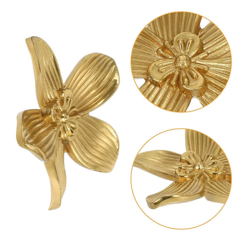 Brushed Brass Five-Leaf Flower Cabinet Knob And Dresser Pull For Wardrobe Drawers, Vintage Furniture Hardware For Bathroom And Kitchen Cabinets