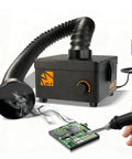 Heavy-Duty Solder Fume Extractor 80W, 168 M3 Per Hour Airflow, HEPA And Carbon Filtration, shown in use with soldering tool