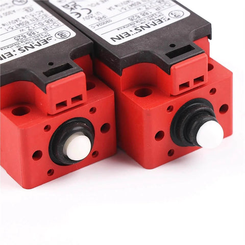 Front view of two red and black Beefed Up Elevator Speed Limiter Buffer Tension Wheel Switch With Manual Reset Or Automatic Reset 188625 188626.
