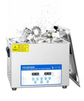 15L Ultrasonic Cleaner With Heater And Degassing, 110V 360W Workhorse For Automotive Parts, Tools, PCBs And Carburetors, 40kHz Stainless Steel Tank, Digital Timer with gears inside, front view